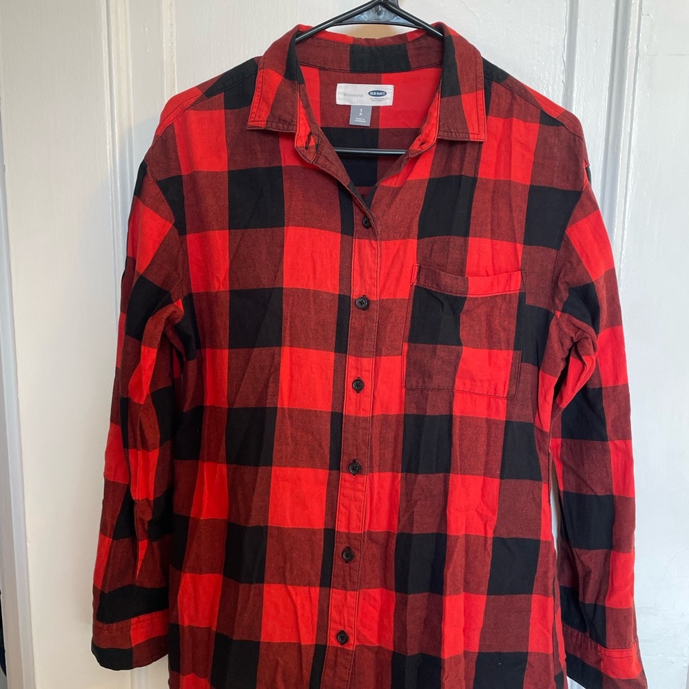 Long Sleeve Boyfriend Shirt Red and Black Plaid Flannel